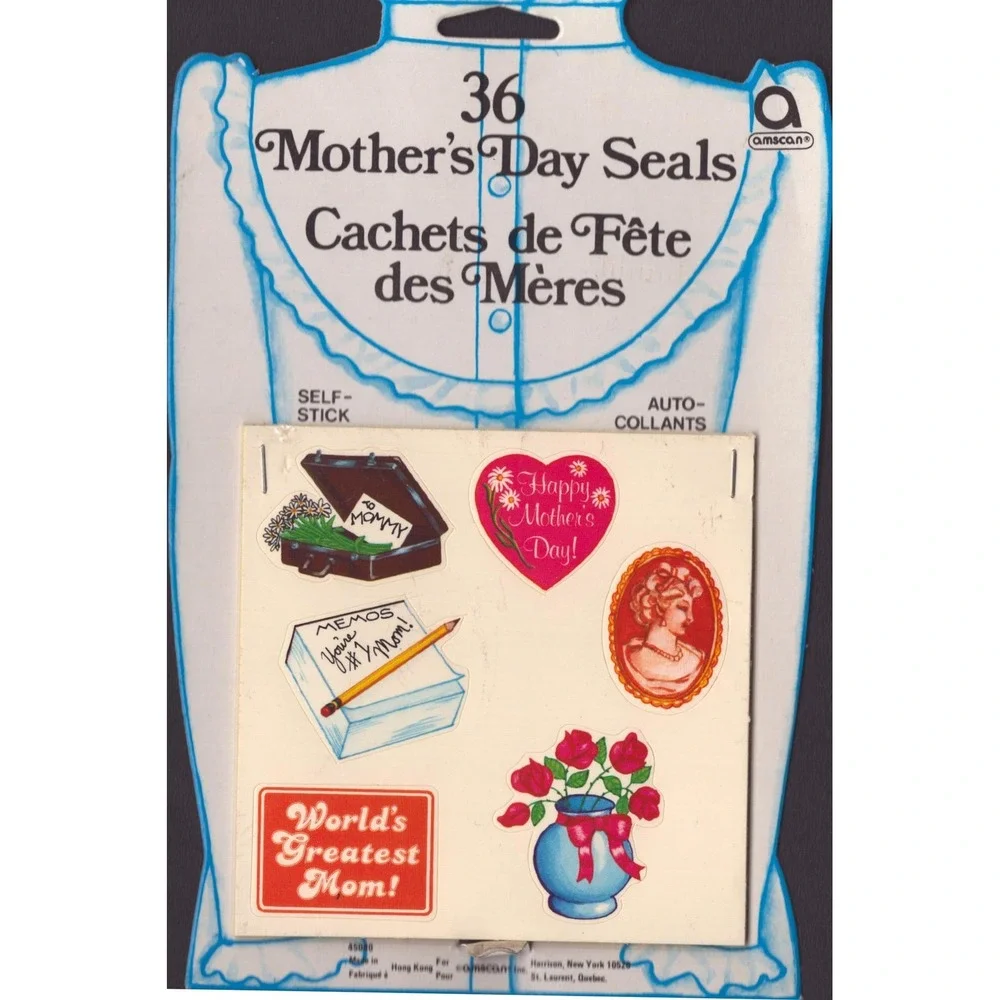 Vintage Amscan Mothers Day and Fathers Day Seals 72 Self-Stick Stickers 45075